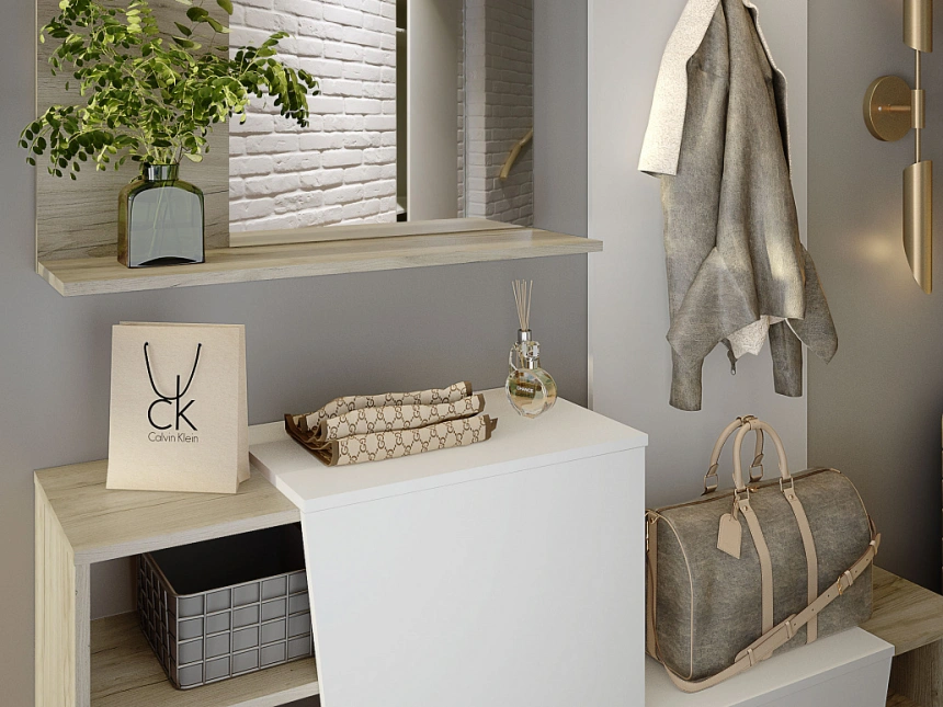 Модульная прихожая Одри, дуб крафт / белый