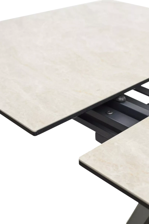 Кухонный стол раздвижной Yoakim 180, TL-102 Бежевый мрамор, испанская керамика, Темно-серый каркас