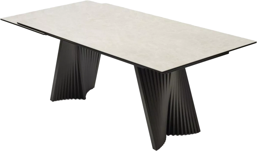 Кухонный стол раздвижной Yoakim 180, TL-102 Бежевый мрамор, испанская керамика, Темно-серый каркас