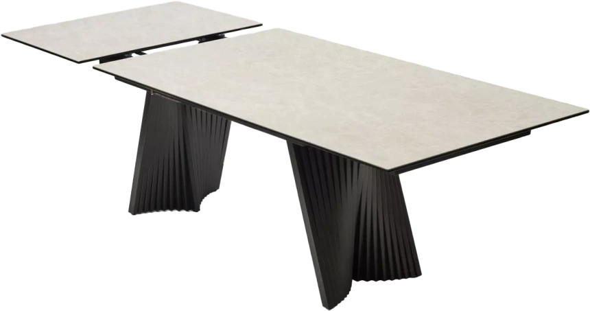 Кухонный стол раздвижной Yoakim 180, TL-102 Бежевый мрамор, испанская керамика, Темно-серый каркас