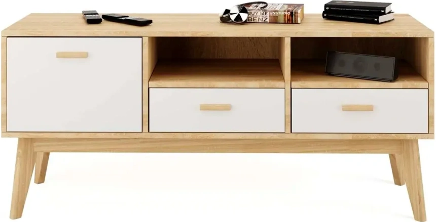 Тумба под ТВ Калгари, дуб светлый / белый матовый