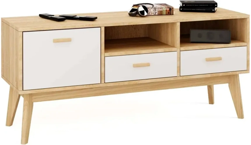 Тумба под ТВ Калгари, дуб светлый / белый матовый