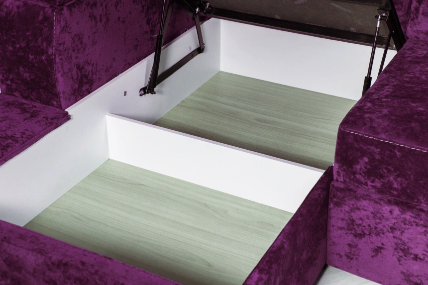 Диван угловой Бруно, ткань Plush purple velvet, нить белая, угол левый
