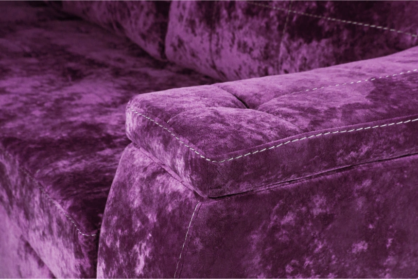Диван угловой Бруно, ткань Plush purple velvet, нить белая, угол левый
