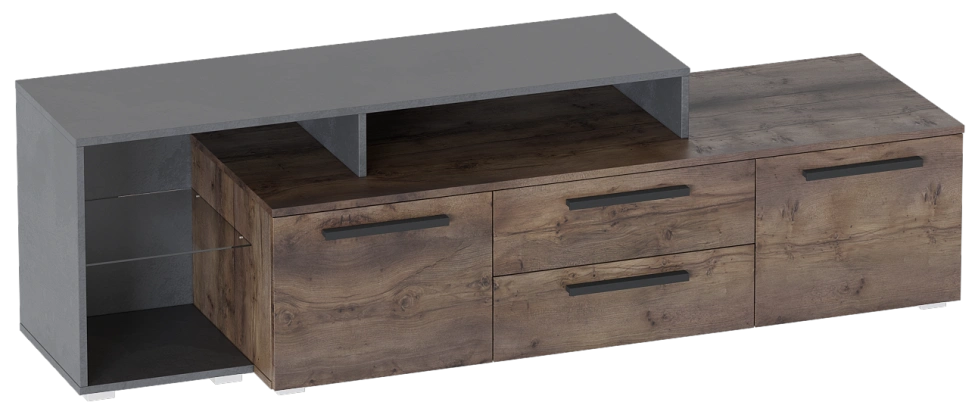 Тумба под ТВ Глазго, с ящиками и полками, металл бруклин / таксония