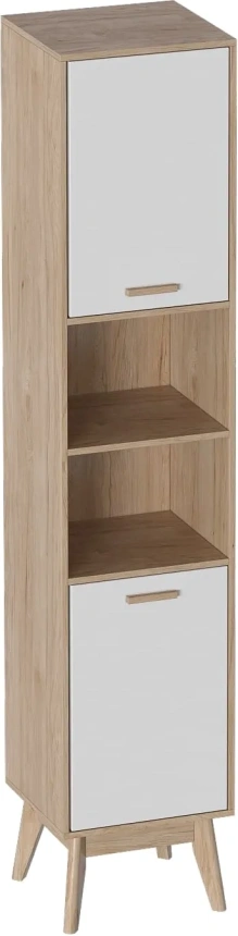 Стеллаж Калгари, на ножках, дуб светлый / белый матовый