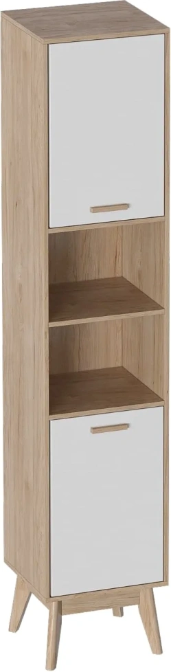 Стеллаж Калгари, на ножках, дуб светлый / белый матовый