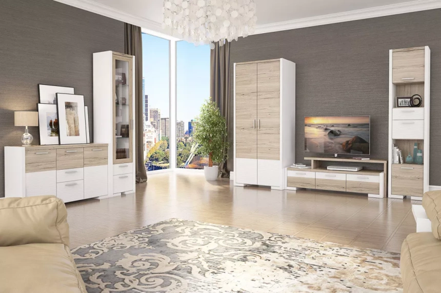 Шкаф распашной Венето, двустворчатый, Дуб санремо / Белый