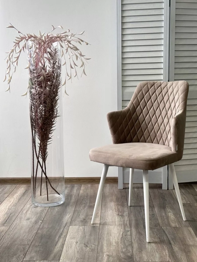 Стул Herman, мягкий, латте #25, велюр, белый каркас