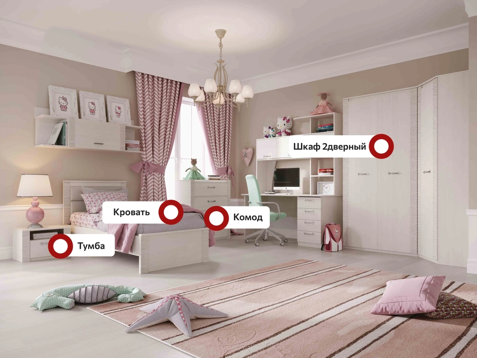 Гарнитур для молодёжной комнаты Элана, композиция 2, бодега белая