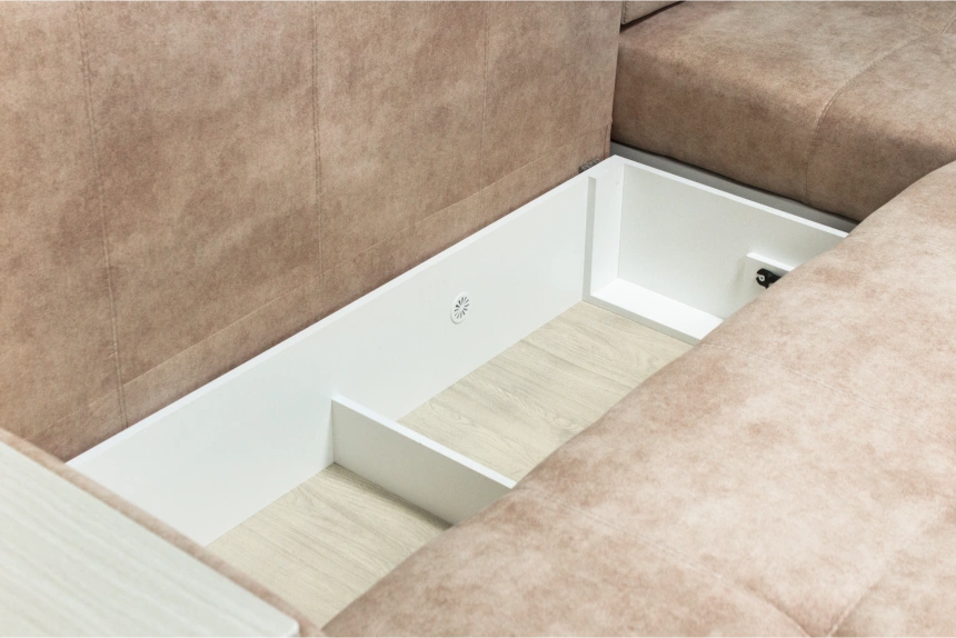 Диван угловой Остин, Правый, Tornado latte, Рамух белый 