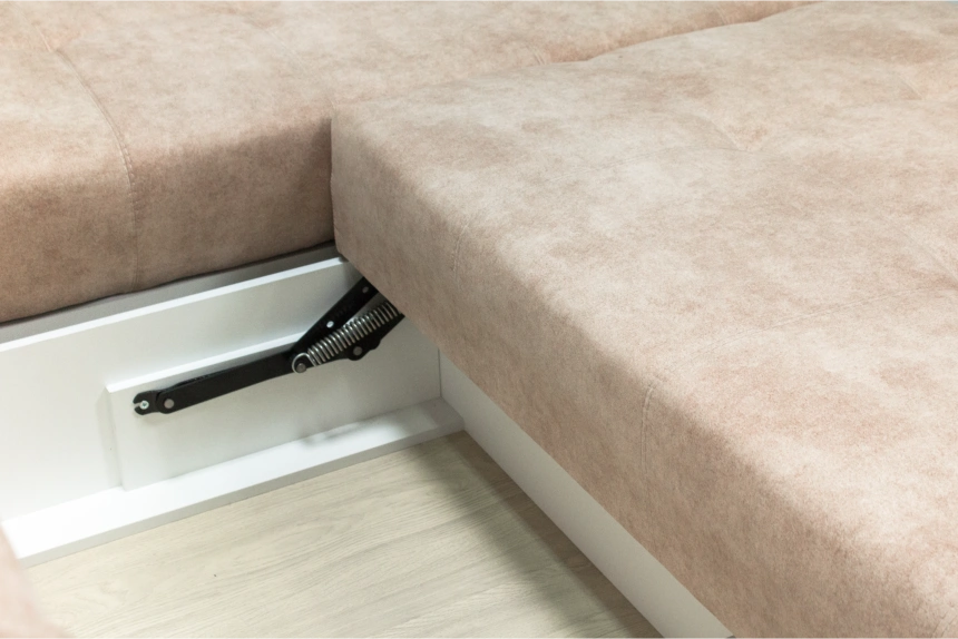 Диван угловой Остин, Правый, Tornado latte, Рамух белый 