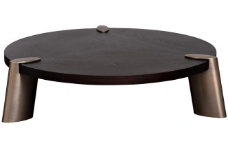 Журнальный стол Kong, 138x138x33, МДФ, шпон, темный орех / латунь