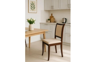 Стул Корнелл, деревянный,  бежевый велюр / орех темный