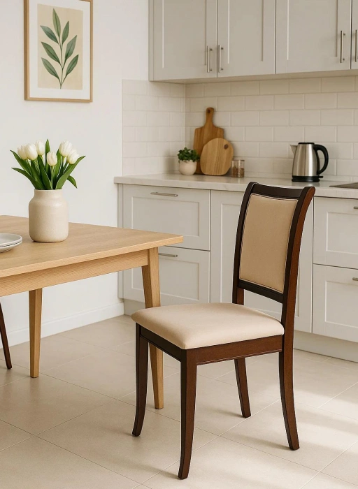 Стул Корнелл, деревянный,  бежевый велюр / орех темный