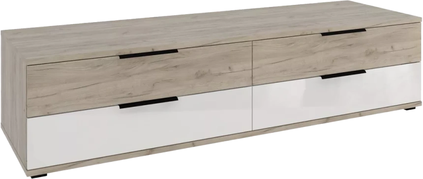 Тумба под ТВ Альянс, 4 ящика, Дуб крафт/Белый глянец