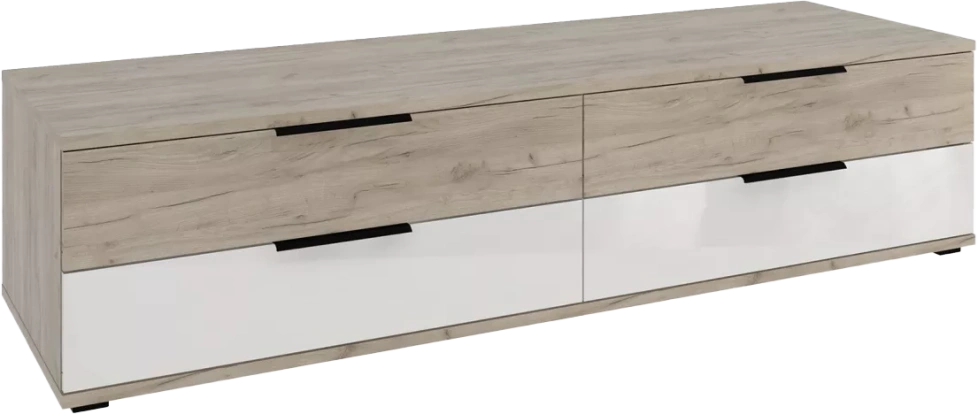 Тумба под ТВ Альянс, 4 ящика, Дуб крафт/Белый глянец