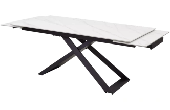Кухонный стол раздвижной Livorno 180, Matt White Marble Solid Ceramic, Black
