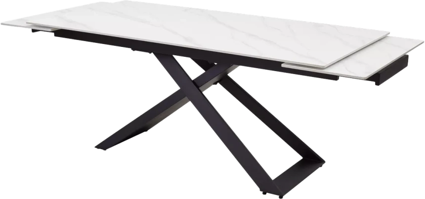 Кухонный стол раздвижной Livorno 180, Matt White Marble Solid Ceramic, Black