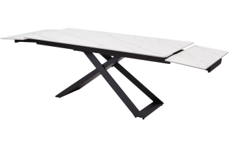 Кухонный стол раздвижной Livorno 180, Matt White Marble Solid Ceramic, Black