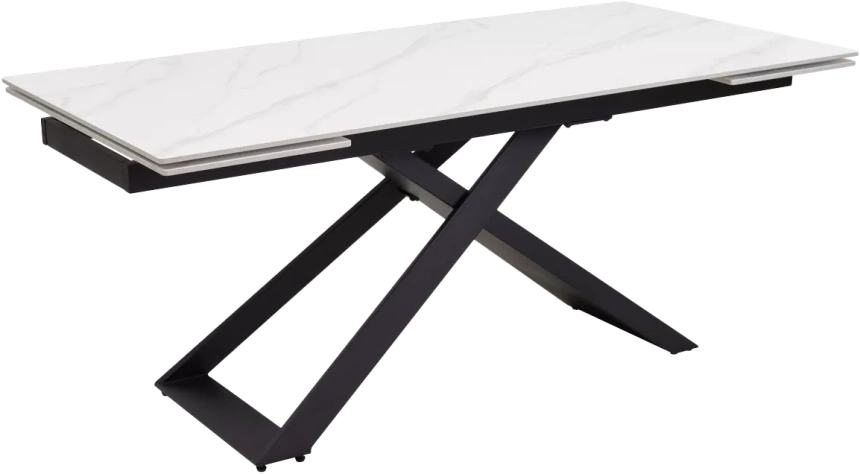 Кухонный стол раздвижной Livorno 180, Matt White Marble Solid Ceramic, Black