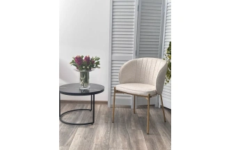 Стул Diana, мягкий, Modica-40 бежево-белый, ткань, золотой каркас