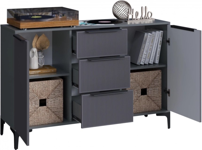 Комод широкий Иадама, графит / графит софт