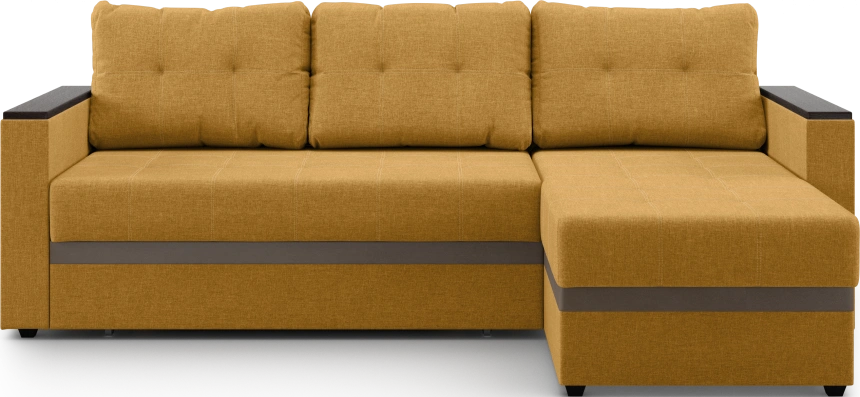 Диван угловой, Атлантик, модель 111, Savana Plus yellow (cоломенный) / ECOstile Chocolate / венге