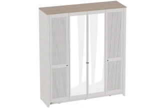 Шкаф четырехдверный Валенсия, распашной с зеркалом, персидский жемчуг / дуб натуральный светлый