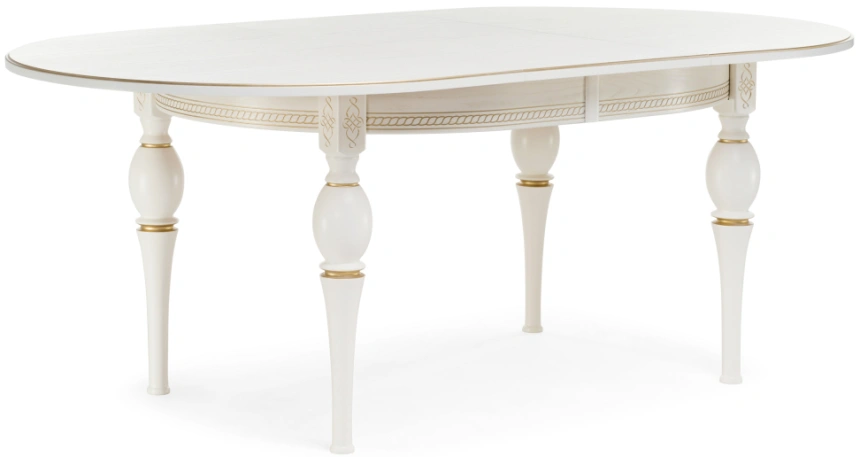 Обеденный раздвижной стол Авилла, 150(200)х110х77, молочный / золото