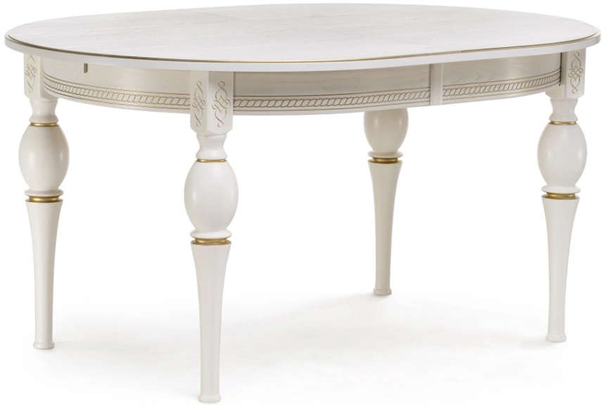 Обеденный раздвижной стол Авилла, 150(200)х110х77, молочный / золото