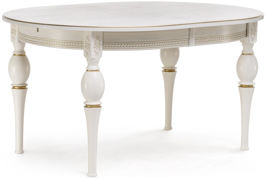 Обеденный раздвижной стол Авилла, 150(200)х110х77, молочный / золото