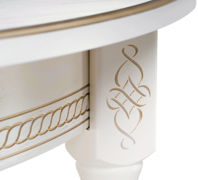 Обеденный раздвижной стол Авилла, 150(200)х110х77, молочный / золото