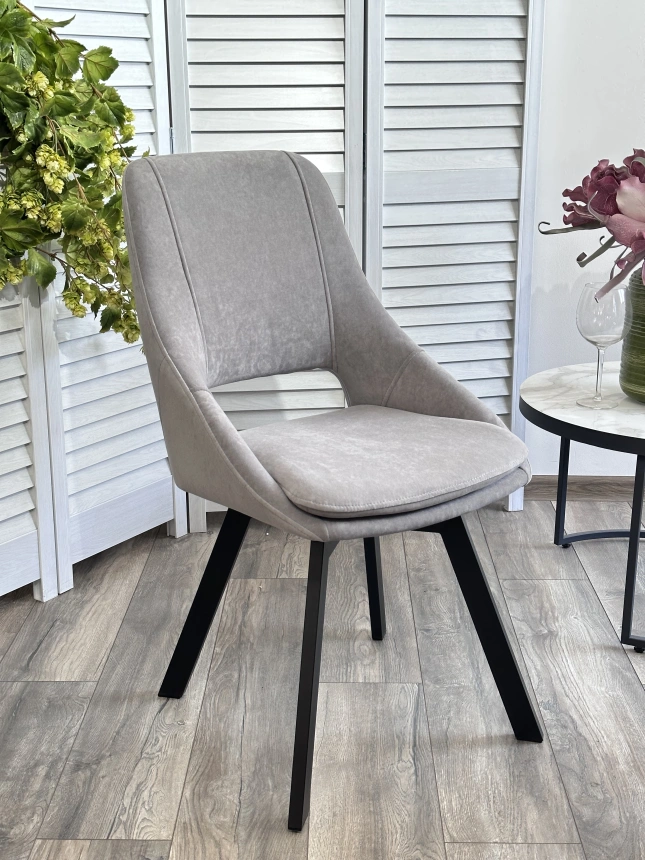 Стул Asp, мягкий, поворотный, B22 Серый велюр, черный каркас