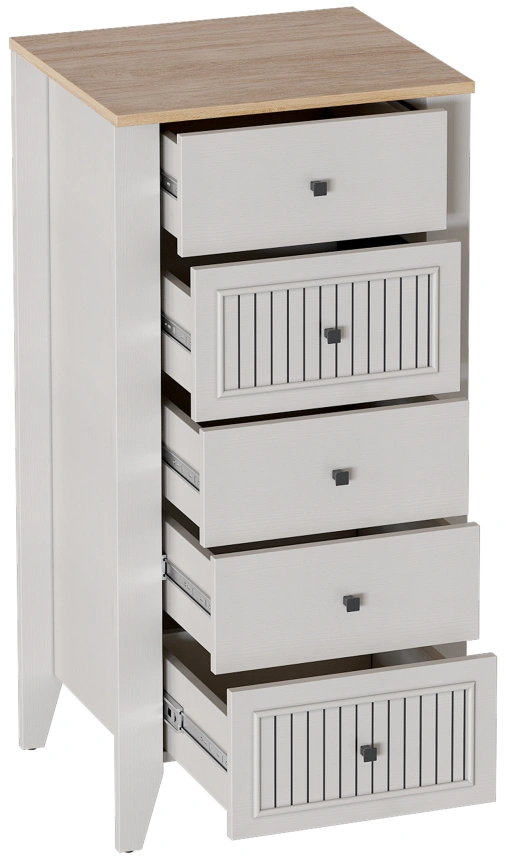 Комод Валенсия, на ножках, с пятью ящиками, персидский жемчуг / дуб натуральный светлый