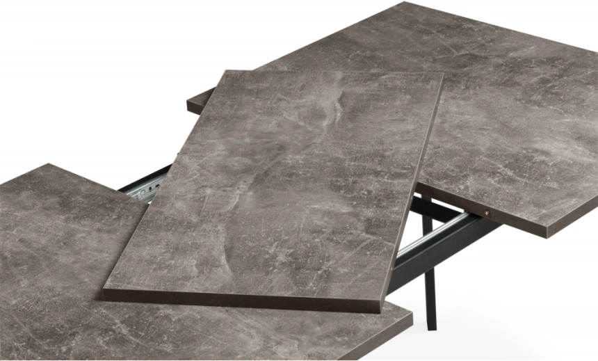 Кухонный раздвижной стол Кортни, 117(157)x77x75, бетон темный / черный матовый