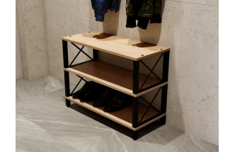 Обувница БОНН, открытая, дуб светлый / черный