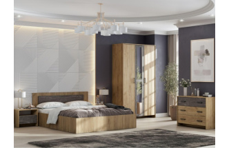 Шкаф двухдверный Taika, распашной для одежды, дуб золотой / камень темный