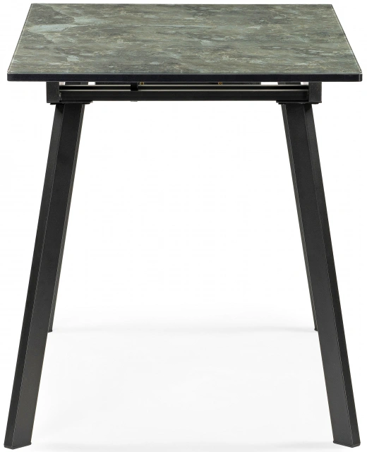 Кухонный раздвижной стол Агни, 110(140)х68х76, стекло, королевский мрамор / черный матовый