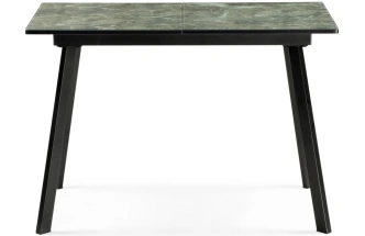 Кухонный раздвижной стол Агни, 110(140)х68х76, стекло, королевский мрамор / черный матовый