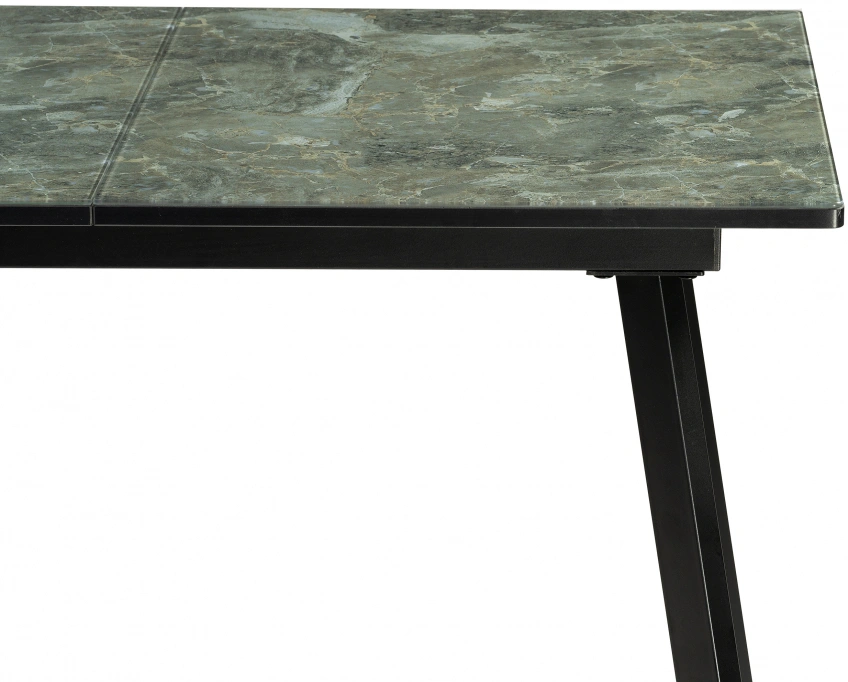 Кухонный раздвижной стол Агни, 110(140)х68х76, стекло, королевский мрамор / черный матовый
