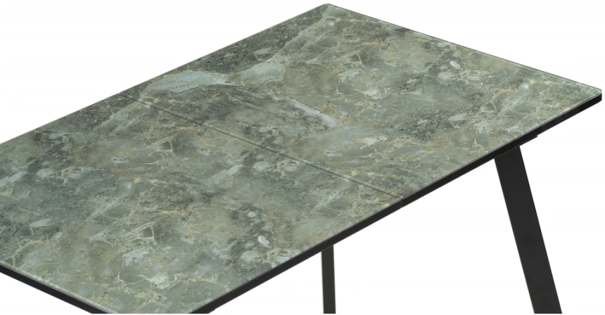 Кухонный раздвижной стол Агни, 110(140)х68х76, стекло, королевский мрамор / черный матовый