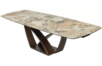 Обеденный раздвижной стол Alonso 200, TL-137, итальянская керамика, медный брашированный каркас