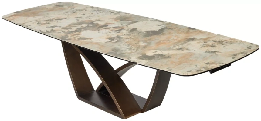 Обеденный раздвижной стол Alonso 200, TL-137, итальянская керамика, медный брашированный каркас