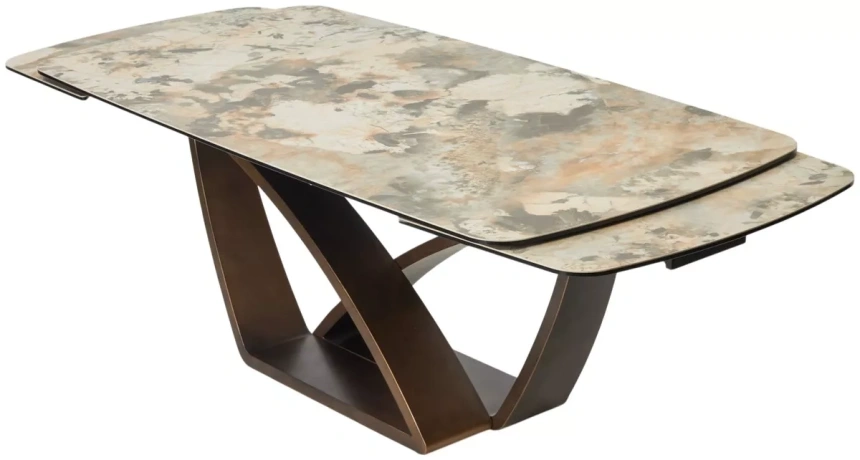 Обеденный раздвижной стол Alonso 200, TL-137, итальянская керамика, медный брашированный каркас