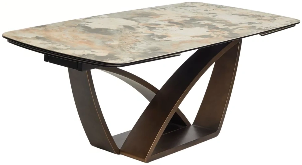 Обеденный раздвижной стол Alonso 200, TL-137, итальянская керамика, медный брашированный каркас