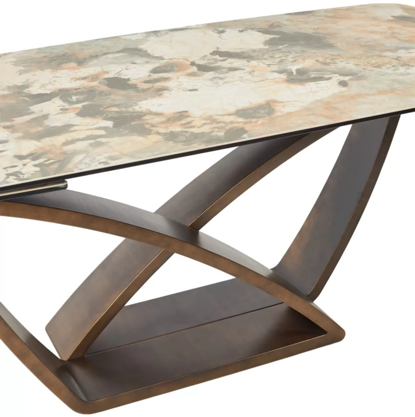 Обеденный раздвижной стол Alonso 200, TL-137, итальянская керамика, медный брашированный каркас