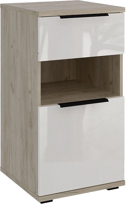 Комод Альянс, с ящиком и полками, Дуб крафт / Белый глянец