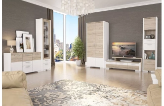 Шкаф пенал Венето, с открытыми полками, Дуб санремо / Белый