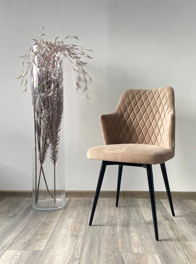 Стул Herman, поворотный, бежевый #5, велюр, черный каркас